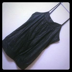 Medium Black metallic shiny gunmetal loose adjustable spaghetti strap tank top